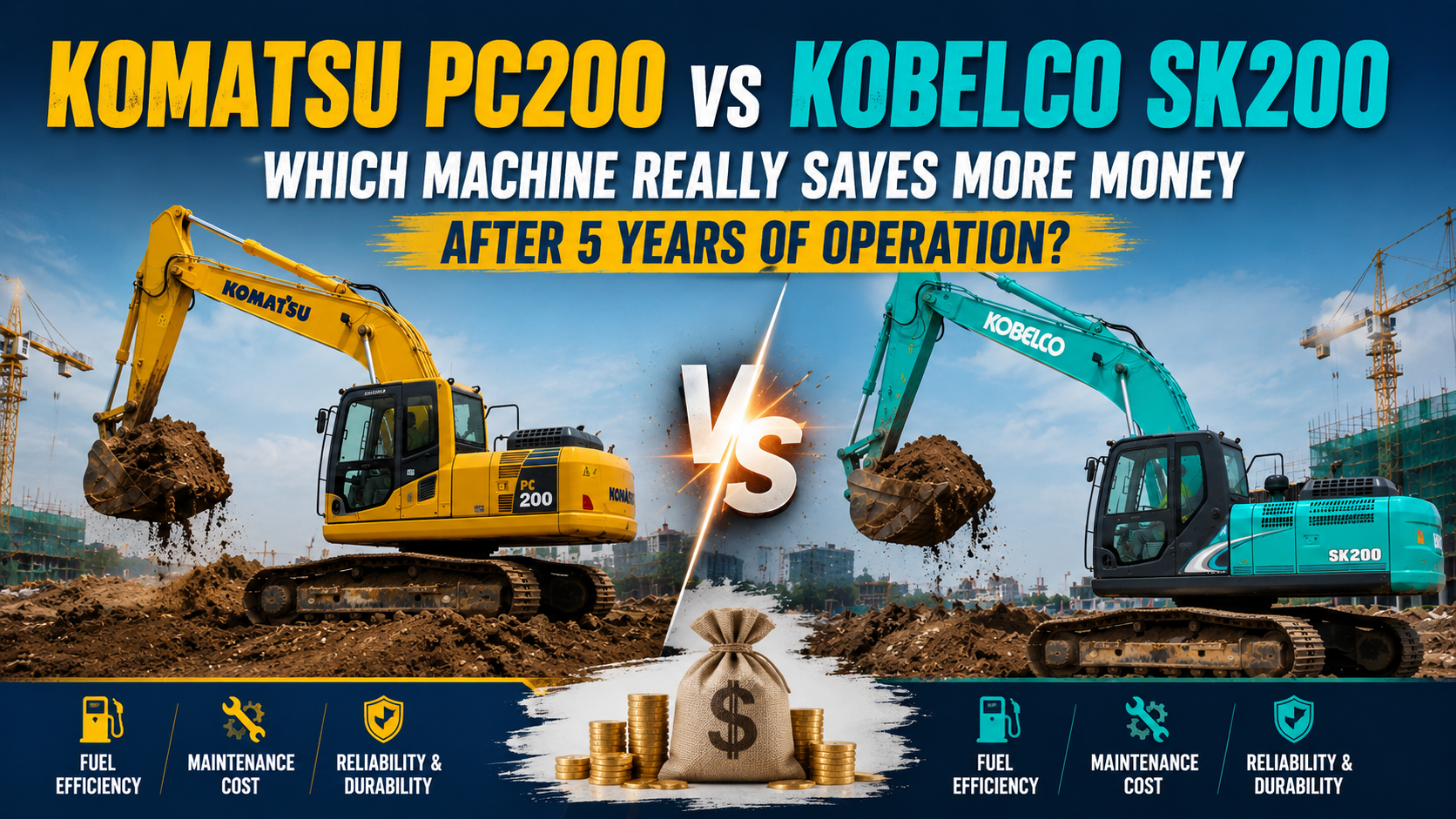 KOMATSU PC200 vs KOBELCO SK200: Which Machine Really Saves More Money After 5 Years of Operation?
